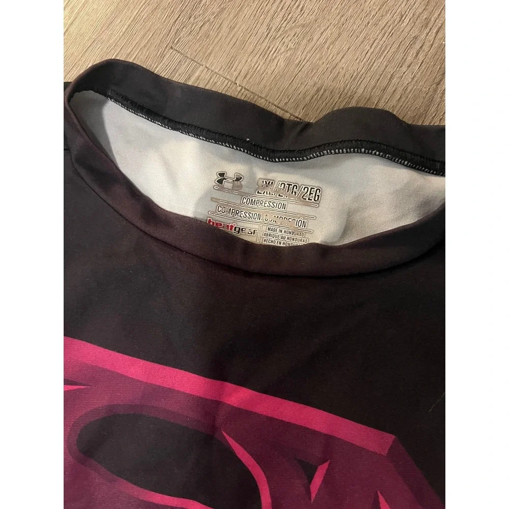 Under Armour‎ HeatGear Superman Compression Shirt Girls 2XL Black Pink Tee